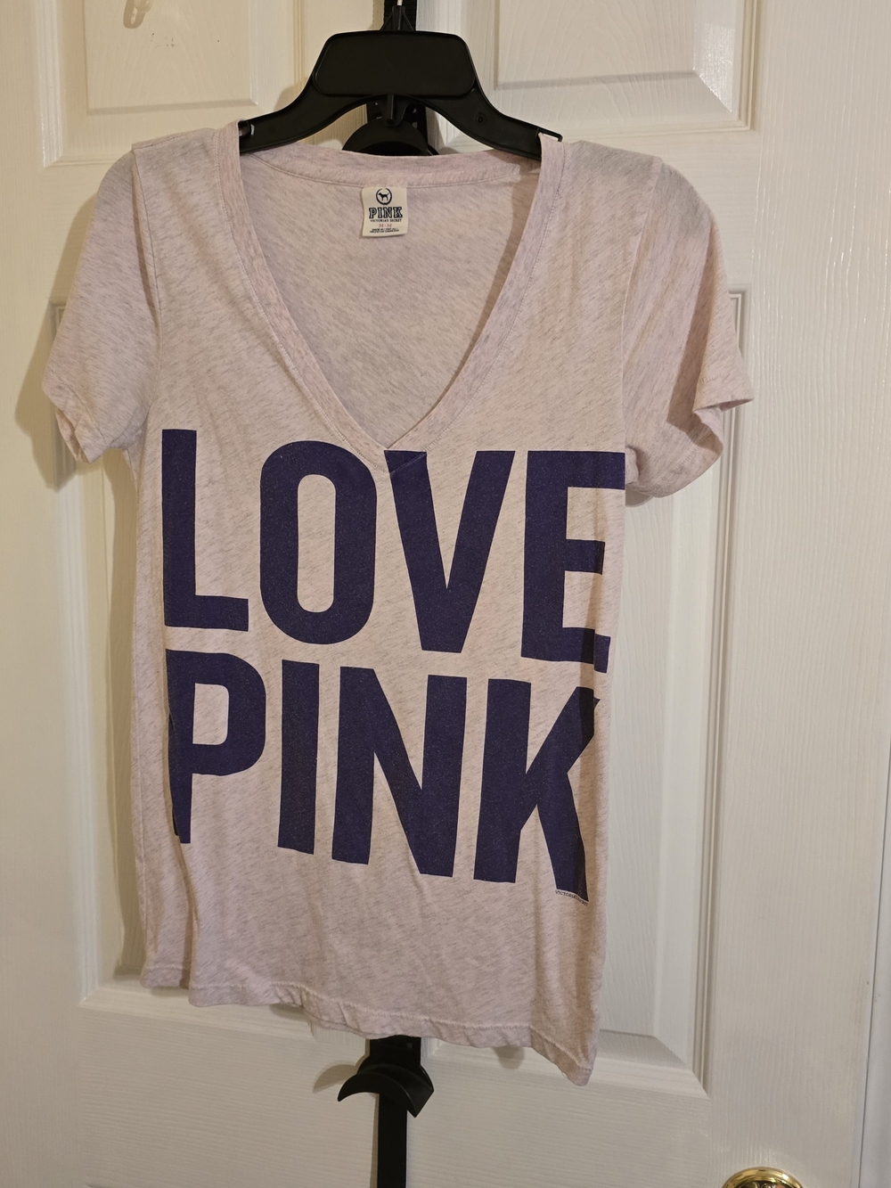 Victoria's Secret LOVE PINK V-Neck Tee in Light Lavender with Purple Logo